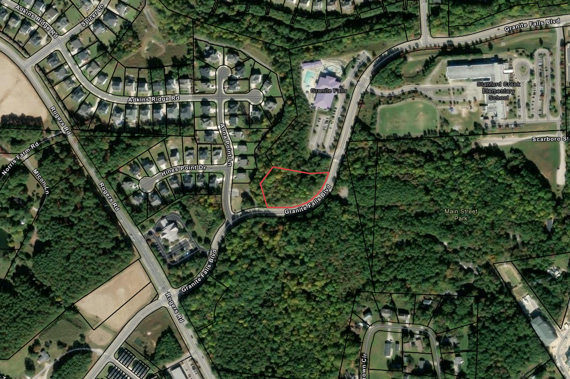 Map of nieghborhood with red line indicating plot