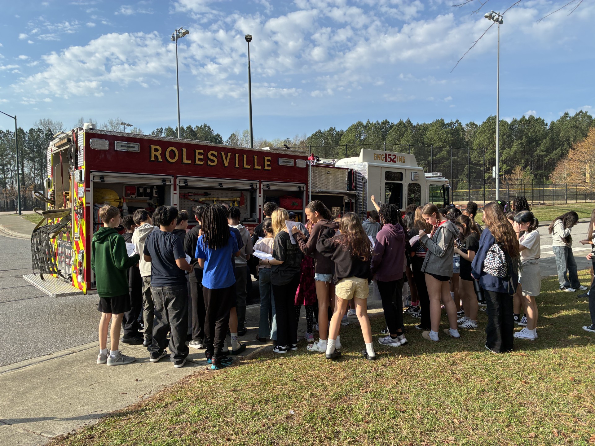 Rolesville Firefighters talk to Rolesville Middle Schools on Career Day