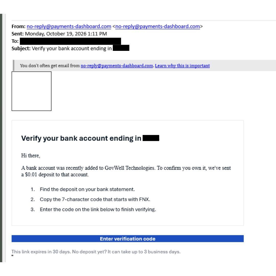 Screenshot of a phishing email
